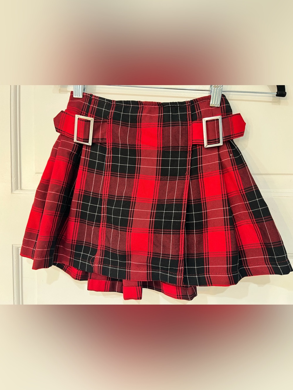Justice Plaid Pleated Scooter Skort Girls Size 8 Red Tartan Preppy Uniform